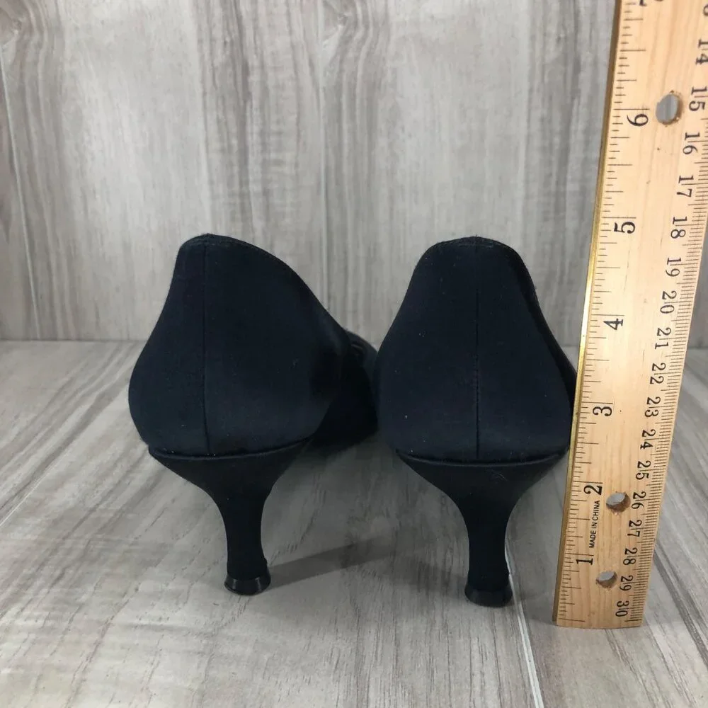 Stuart Weitzman Heels Womens 8.5M Black Slip On Peep Toe Shoes